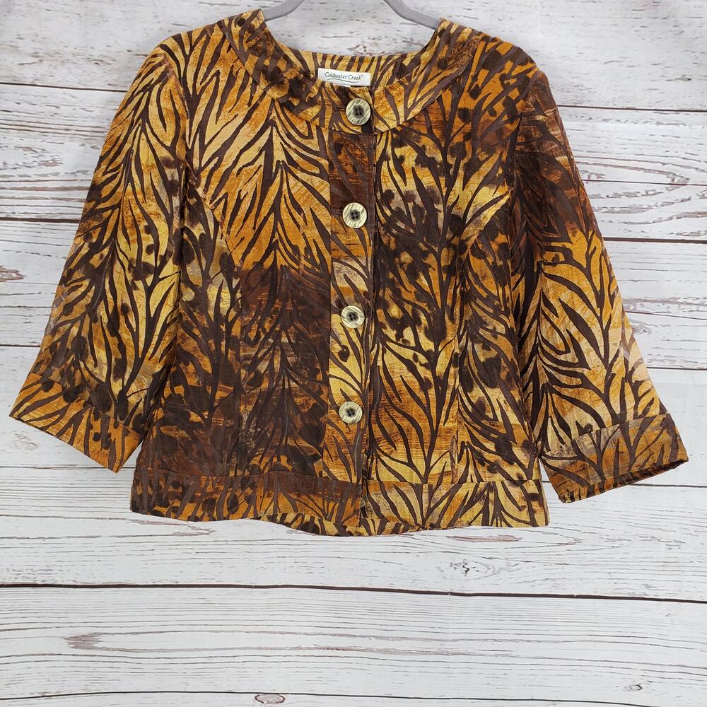 Coldwater Creek Women's Button Front Animal Print Jacket Size 12P